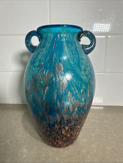Large Art Glass Vase with Handles