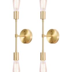 Gold Vanity Lights, 2-Light Bathroom Light Fixtures Over Mirror Brass Sconce Modern Semi Flush Mount Ceiling Light Fixture for Toilet Bedroom Living D