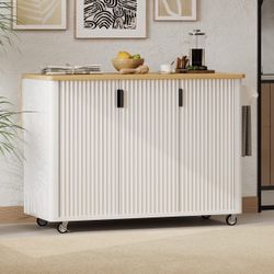 51" Fluted Kitchen Island with Drop Leaf, Farmhouse Accent Kitchen Island on