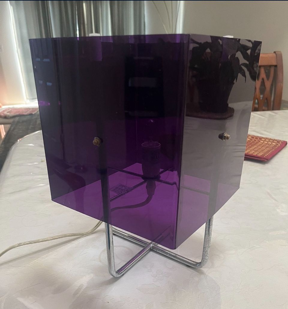 Retro Design Art Mood Lamp Purple Cube Cubic Decor Rare