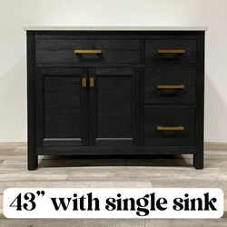 43” Solid wood Bathroom Vanity Cabinet Single Sink Stone Countertop( New In Box)