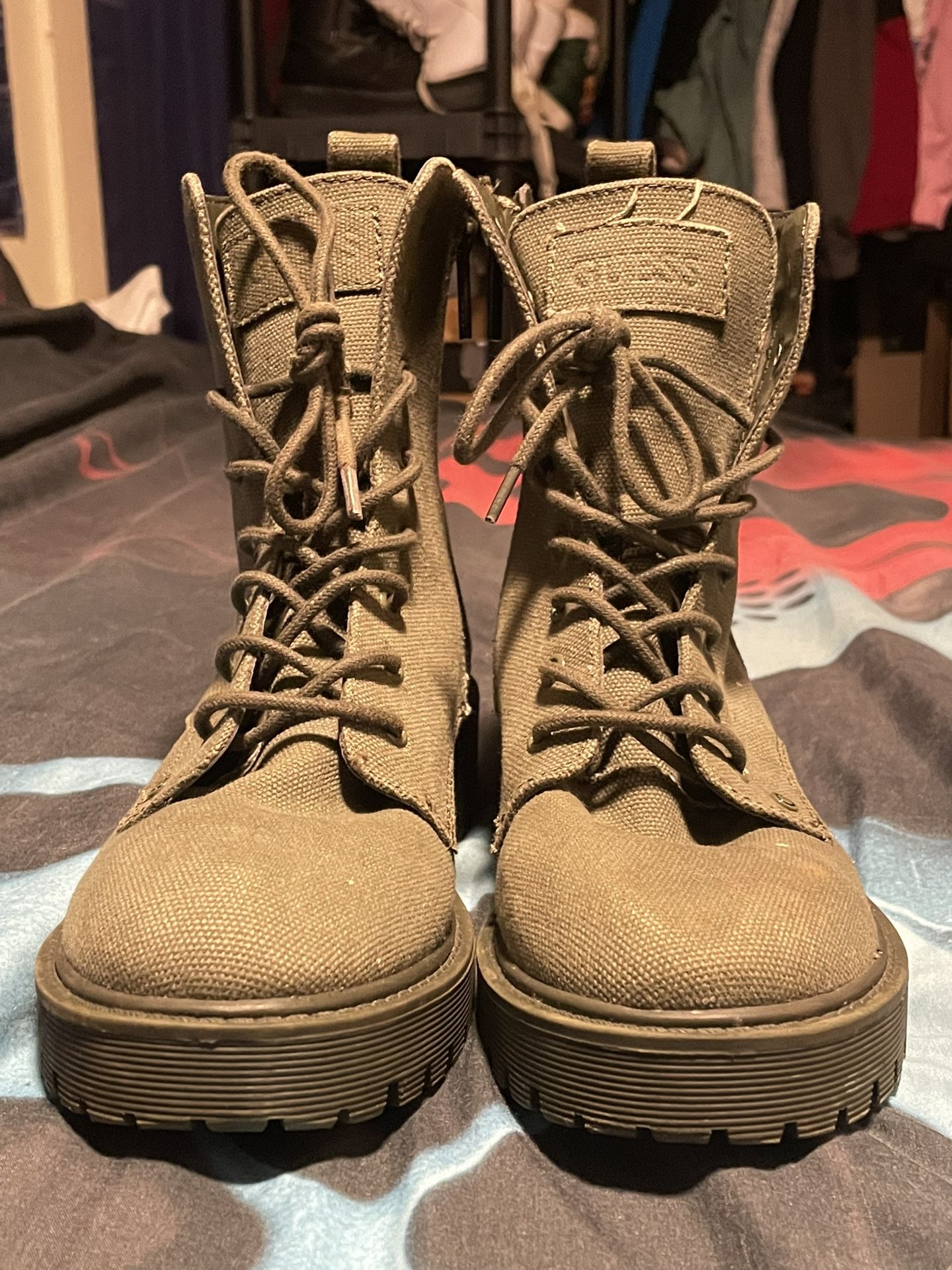 Green Girls Combat Boots