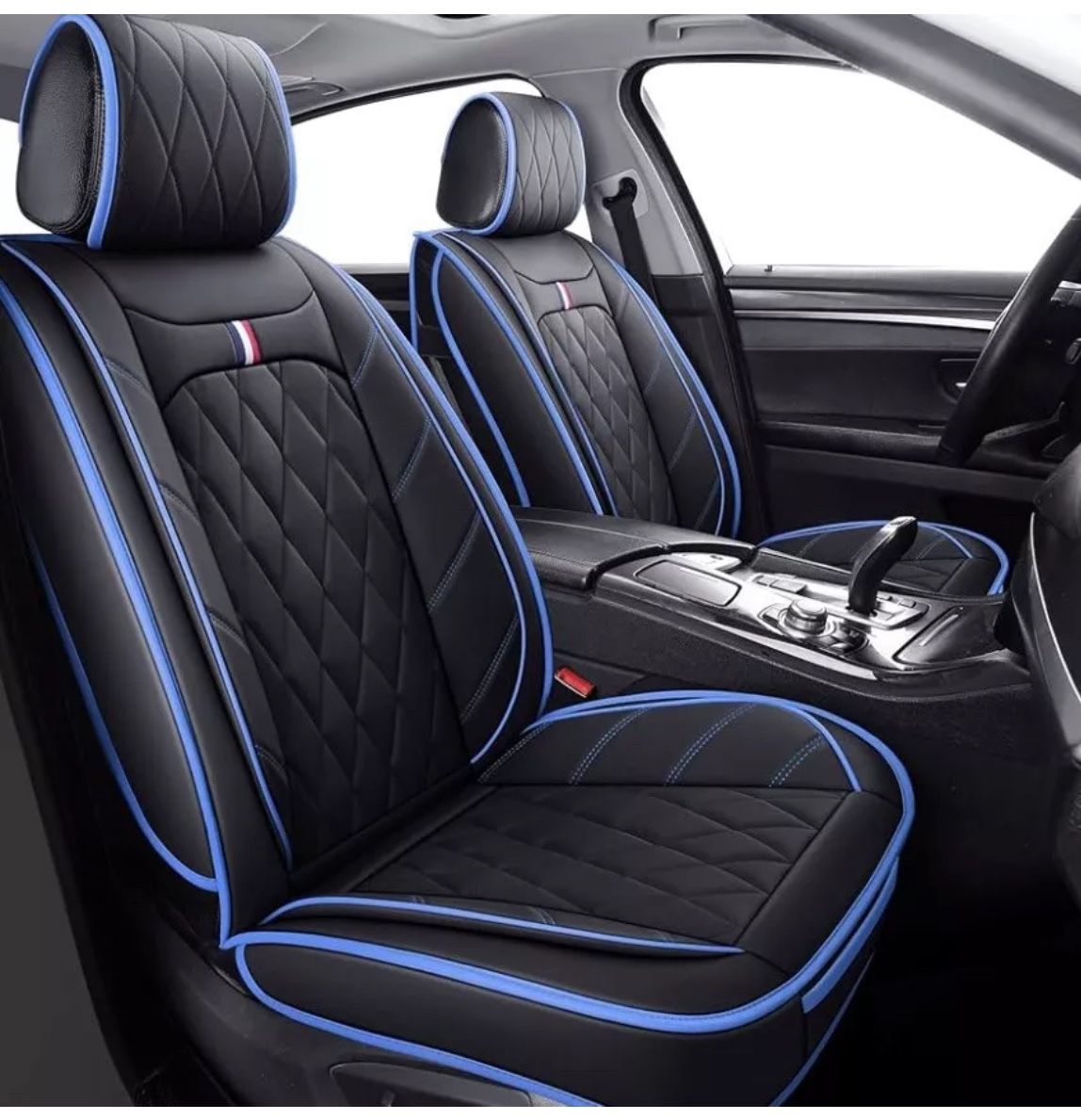 Aierxuan 2pcs Car Seat Covers Full Set New| Black/Blue Compatible With Most Cars