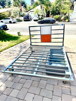 Metal Full Bed Frame with Locker Headboard & Locker Shelf