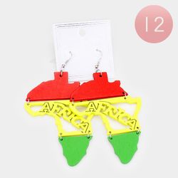 African Wood Map Dangle Earrings…Multicolored…New