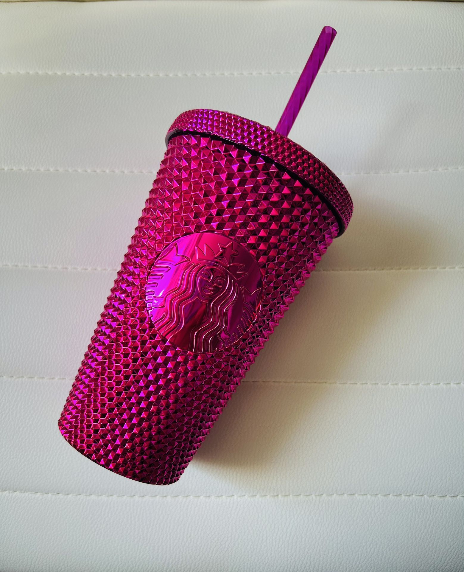 Starbucks Limited Edition Hot Pink Metallic Chrome Studded Tumbler