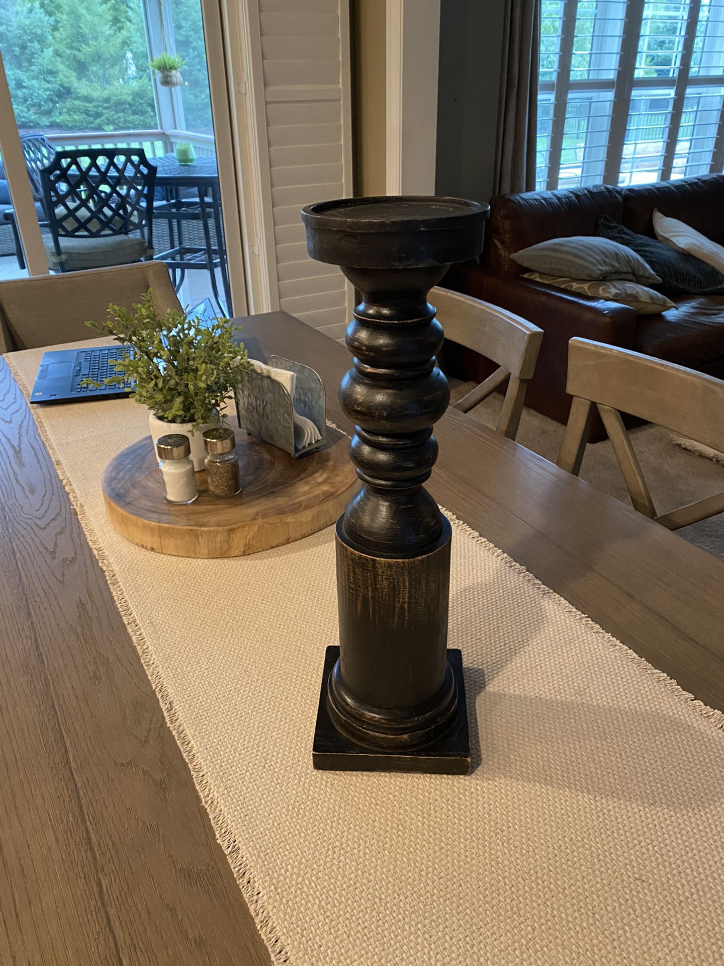 Pottery Barn Carved Wood Pillar/Candle Holder