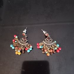 Tribal Or Southwestern-inspired Design Silvertone Dangle Earrings