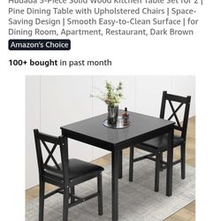 Dark Brown Wood Dining Table Set For Two.
