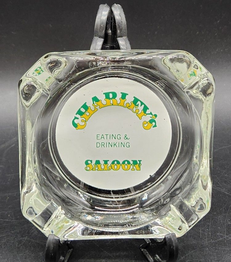 Vintage Glass Ashtray Charley's Saloon - Massachusetts Collectable