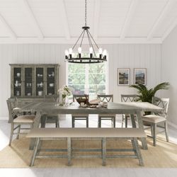 Telluride Driftwood Trestle Counter Dining Table w/ 4 Stools