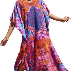 Women's Vneck Ethnic Print Caftan Rayon Plus Size Kaftans Bathing Suit Cover up