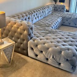Grey Velvet Sectional Couch 