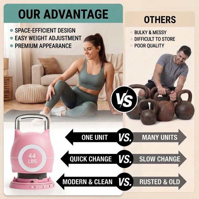 (image for) Adjustable Kettlebell Set - 7in1 Kettlebells, Choose 22.5 lb or 44 lb, Quick-Change Weight Dial & Safety Lock, Space-Saving, Full-Body Workout & Cross