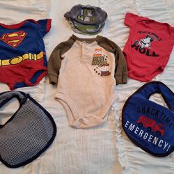 Baby Boys Clothing Bundle Size 0/3 Months & 3/6 Months  Onesies Bibs & Hat