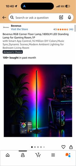 Bevenus RGB LED Corner Floor Lamp 47 Inch