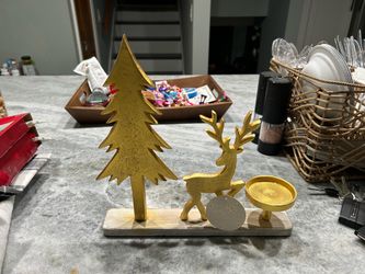 Gold Xmas tree & deer deco