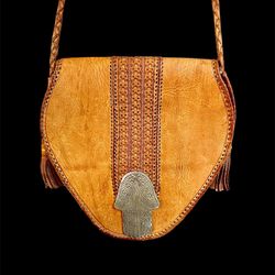 1970’s “Four Winds” All Leather Handmade Hamsa Cross Body Purse Made In Morocco 