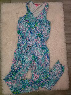 Lilly Pulitzer Paulina Knit Jumpsuit Blue Pink Sneak a Beak Women's M