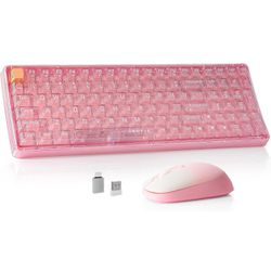 Wireless Transparent Keyboard and Mouse Combo, UBOTIE Pink 100keys 2.4GHz USB Receiver Keyboard Mouse Set with Adjustable DPI Optical Mouse for PC Lap