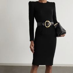 SERGIO HUDSON x Target Dress Strong Shoulder Midi A-Line Black 