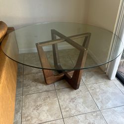 Very Nice Round Glass Table With Real Wood Base