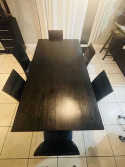 Dark Wood Dining Table with 6 Chairs