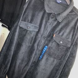 Men’s Button-up Collered Black 100%Polyester Jacket (2xl)