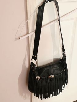 LEATHER PURSE, WITH FRINGE: Biker Style, Western, or Whatever You Want it to Be. Good Condition. Lots of Life Left! Zipper Across Top; Very Secure.