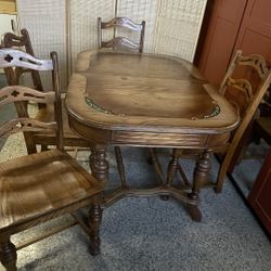 Vtg Wood Dining Table & 4 Chairs 🚚 extra Mesa de cocina de madera vintage con 4 sillas