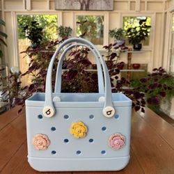 New Small EVA Tote Bag in Beautiful Light Blue. With One Free Charm!!