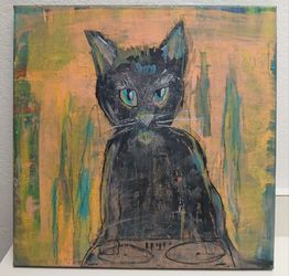 Original Abstract Cat DJ Painting Artwork *30.00 Firm* Acrylic on Canvas 16" x 16"