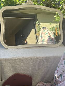 Mirror Beveled Vintage White Wood Frame 