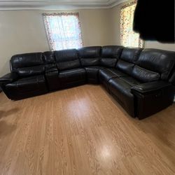 Sectional Couch With Three Electrical Recliners 
