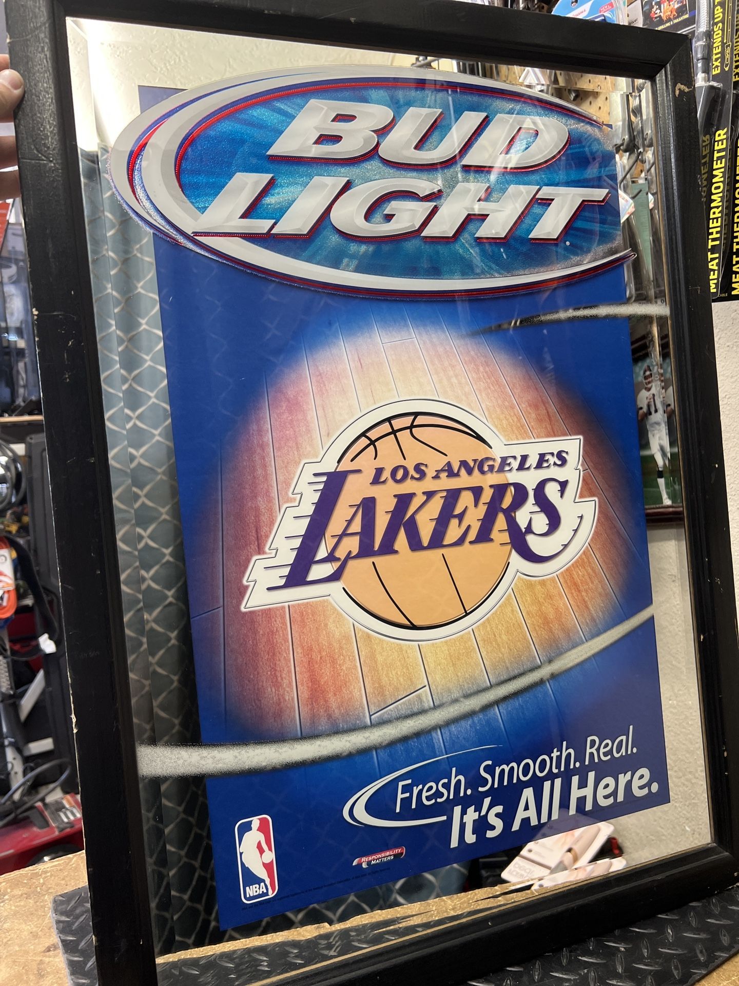 2004 Los Angeles Lakers Bud Light Beer Bar Game Room Man Cave Mirror Sign NBA