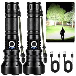 Flashlights High Lumens Rechargeable, 2 Pack 90,000 Lumens Super Bright Flashlight, 5 Modes LED Flashlight, IPX7 Waterproof Powerful Flash Light for H