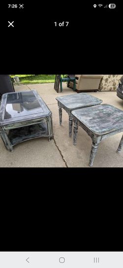 Grey Hand Crafted Granite Top Coffee Table Set