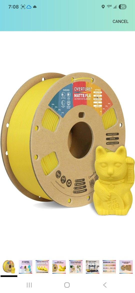 OVERTURE Matte PLA 3D Printer Filament 1.75mm, Matt Surface & Low Warping Filament 1kg Spool (2.2 lbs), Accuracy +/- 0.02 mm, Fit Most FDM Printers