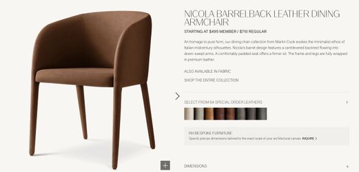 RH  Accent/Dining Arm Chair (Nicola Barrel back Arm chair)