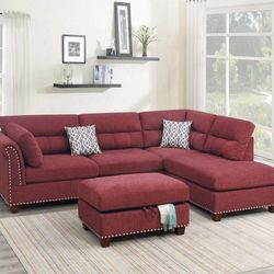 Sectional Sofa W Storage Ottoman Paprika Red Velvet Fabric Color. New Especial Price 