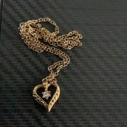 Ladies Gold Heart And Stone Necklace 