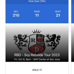 RBD Tickets For October 6, 2023 SAP Center 
