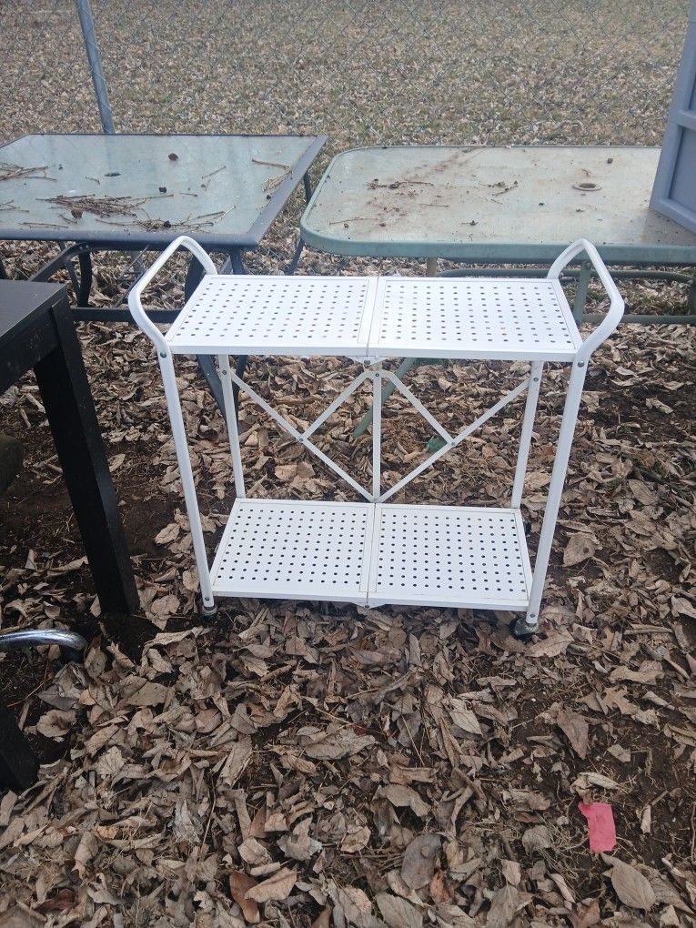 Metal Rolling Cart With Wheels And 2 Shelves That Folds Up