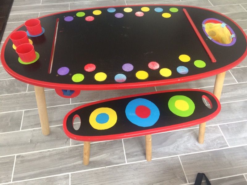 Kids wooden activity table, chalk top or paper roll holding