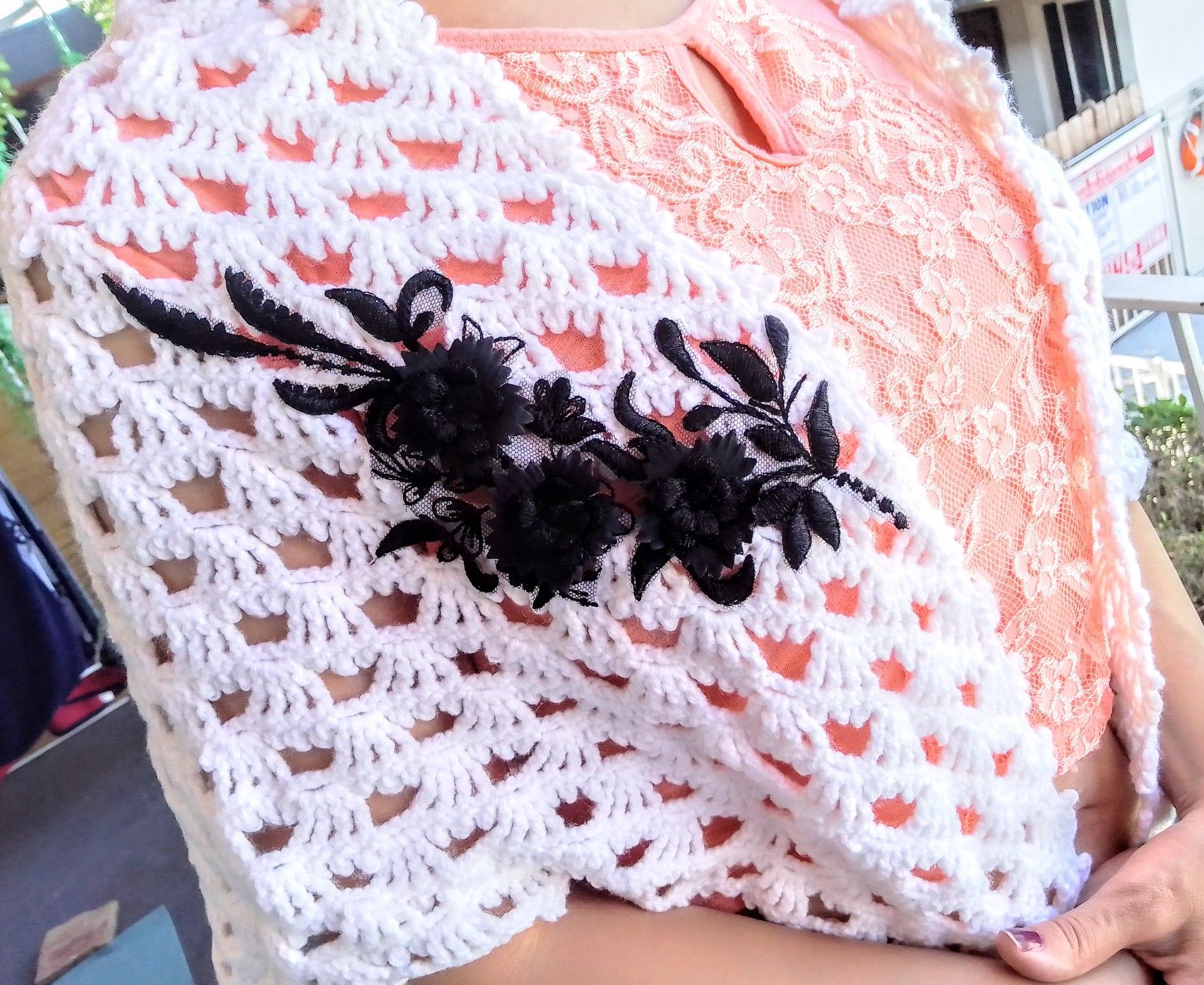 Lady woman Christmas gift winter shawl wrap White embroidery crochet handmade Elegant