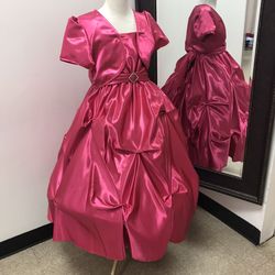 Girls Satin Tea Length Dress With Bolero