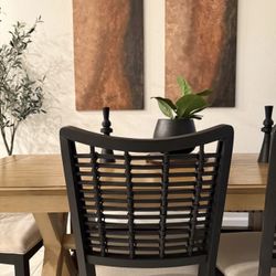 Modern Farmhouse Dining Table Set with 4 Chairs – Solid Wood, Neutral Tones