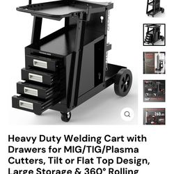 Heavy Duty Welding Cart with Drawers for MIG/TIG/Plasma Cutters, Tilt or Flat Top Design, Large Storage & 360° Rolling Wheels