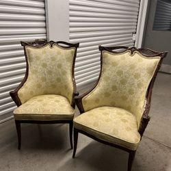 Pair of Carved French Bergere Style Chairs