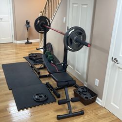 335lbs of plates and Olympic bar and bench